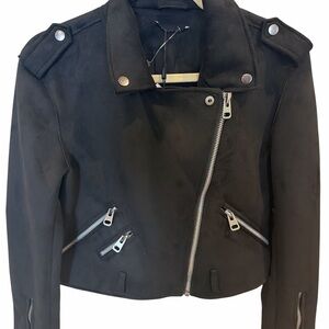 T Tahari Black Asymmetric Moto Leather Jacket